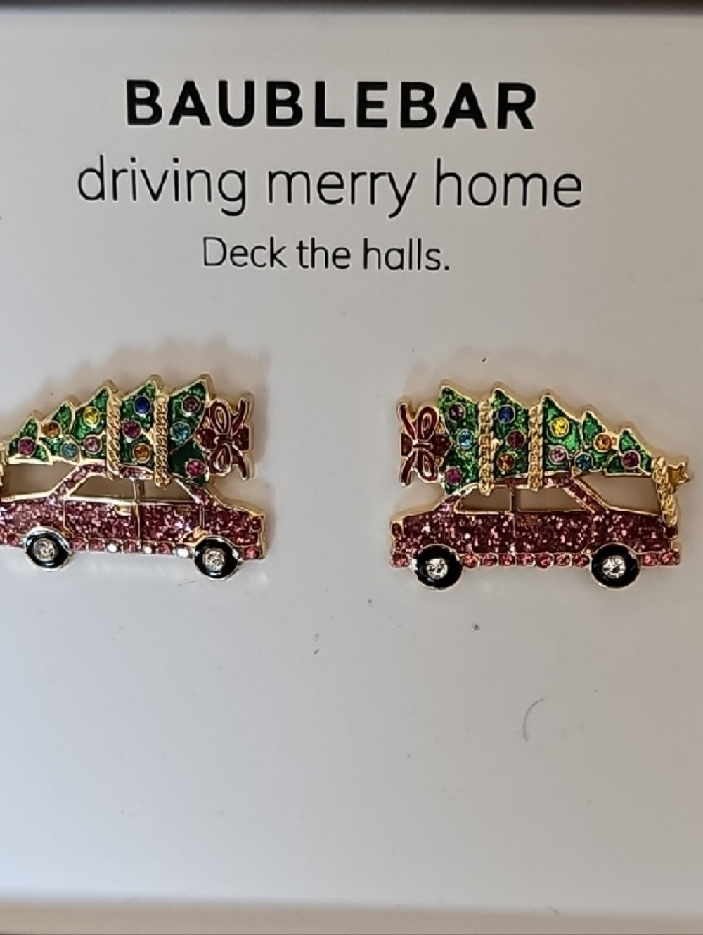 BaubleBar Driving Merry Home Earrings with Green Tree and Gold Trim